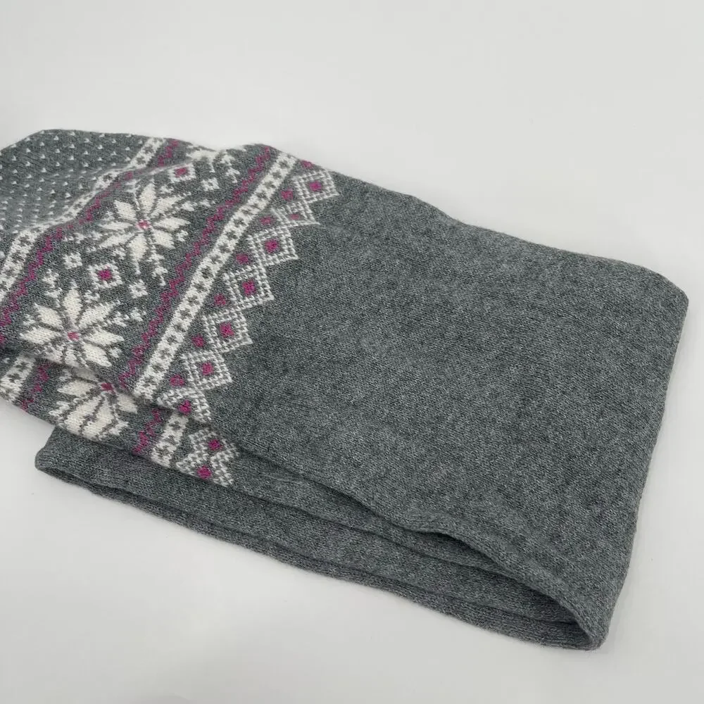 LANDS END Kids Scarf Wool Angora Rabbit Hair Blend NWT Gray Fair Isle Snowflakes